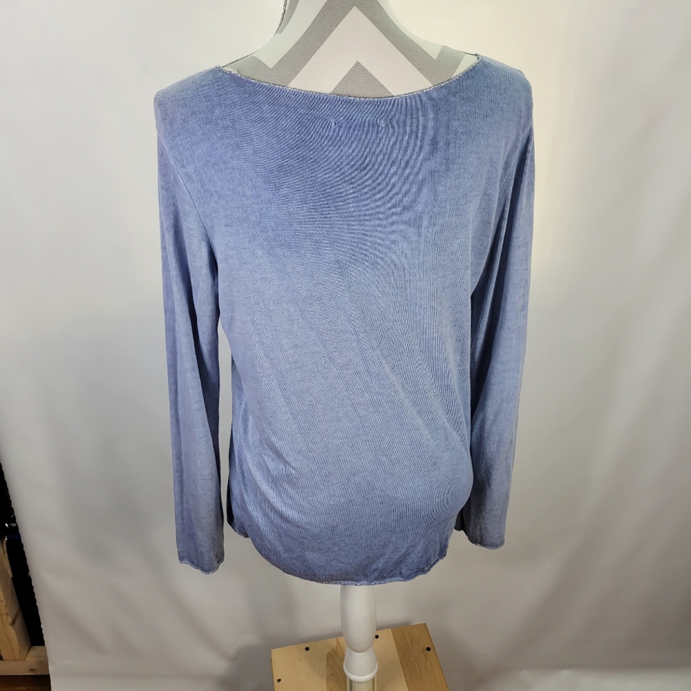 Made in Italy ART 8418 AF Chambray Knit Top Silver Metallic Accents Size L/XL - Picture 6 of 11